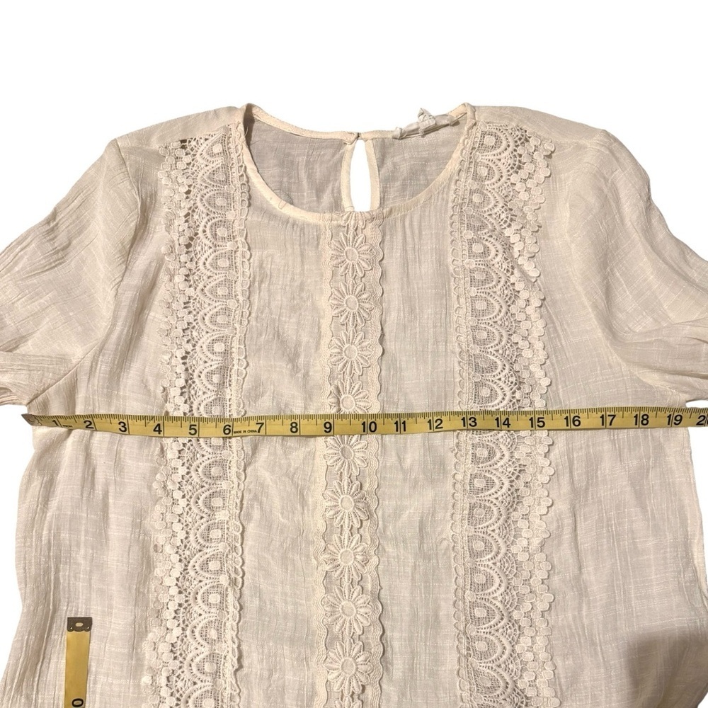 FSL + Apparel Ivory Lace Trim Boho Blouse Sz L Cottagecore Romantic Rayon Top - Picture 11 of 11